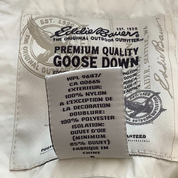 Eddie Bauer women's goose down puffer jacket white large EB700 quilted *flaw* - Picture 12 of 13